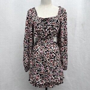Free People Floral Mini Dress Size Small Jael Cutout Boho Feminine Long Sleeve